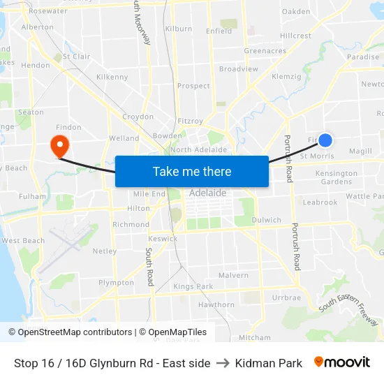 Stop 16 / 16D Glynburn Rd - East side to Kidman Park map