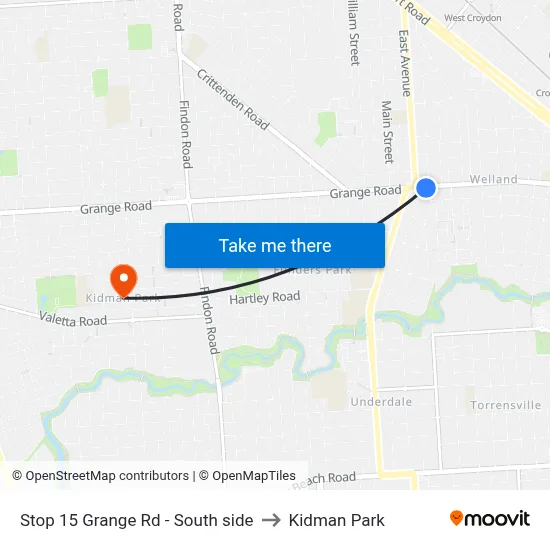 Stop 15 Grange Rd - South side to Kidman Park map