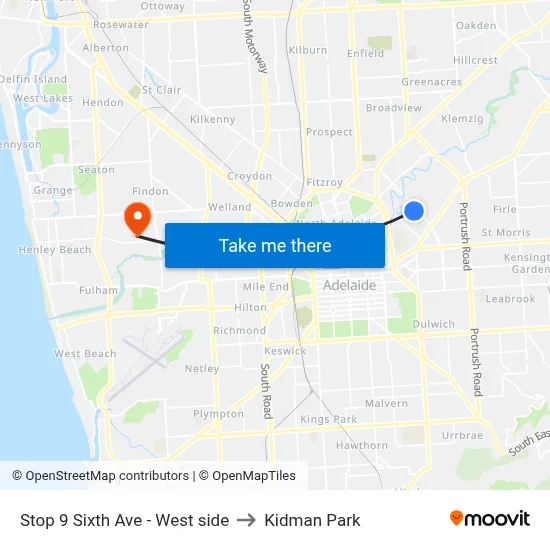 Stop 9 Sixth Ave - West side to Kidman Park map