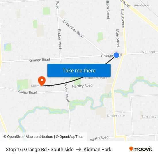 Stop 16 Grange Rd - South side to Kidman Park map