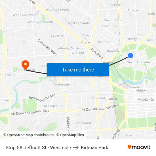 Stop 5A Jeffcott St - West side to Kidman Park map
