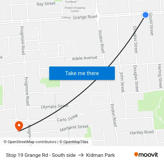 Stop 19 Grange Rd - South side to Kidman Park map