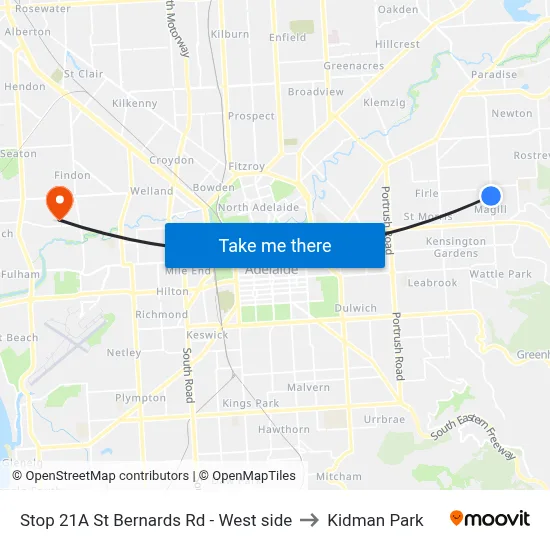 Stop 21A St Bernards Rd - West side to Kidman Park map