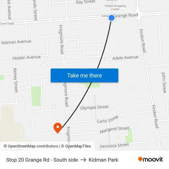 Stop 20 Grange Rd - South side to Kidman Park map