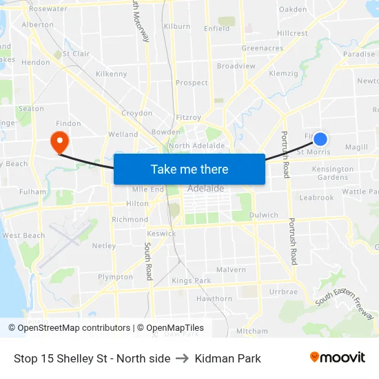 Stop 15 Shelley St - North side to Kidman Park map