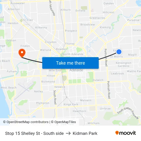 Stop 15 Shelley St - South side to Kidman Park map