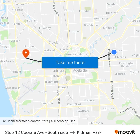 Stop 12 Coorara Ave - South side to Kidman Park map