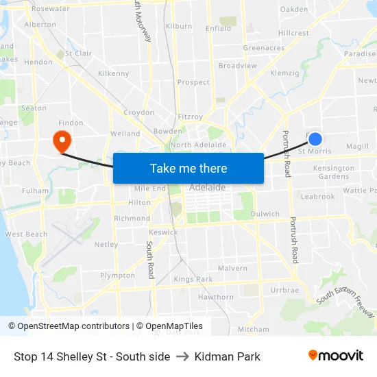 Stop 14 Shelley St - South side to Kidman Park map