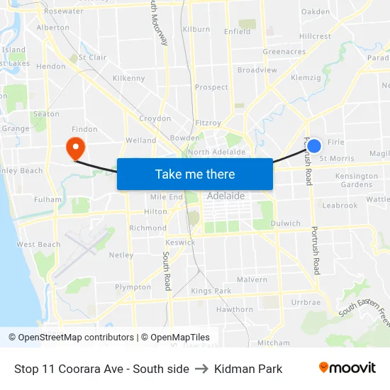 Stop 11 Coorara Ave - South side to Kidman Park map