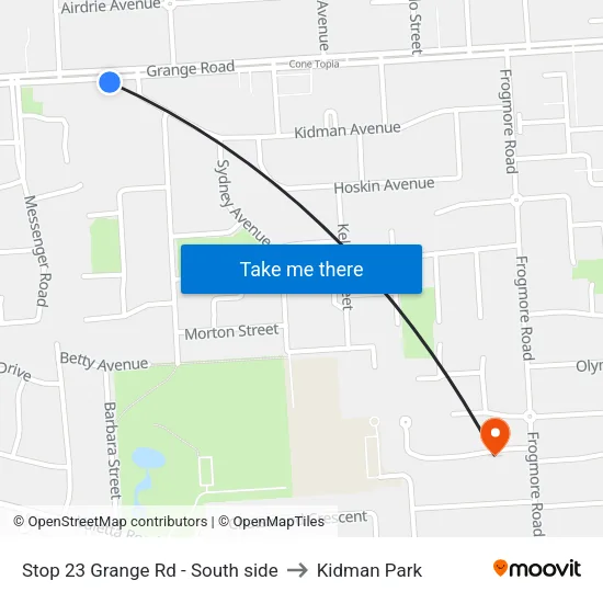 Stop 23 Grange Rd - South side to Kidman Park map