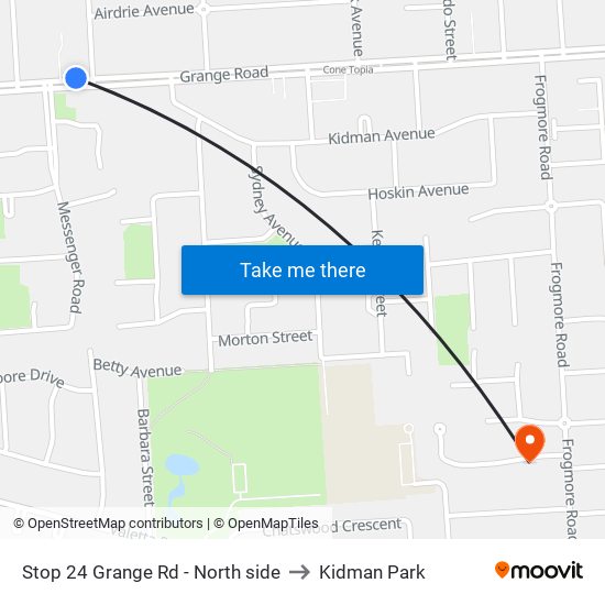 Stop 24 Grange Rd - North side to Kidman Park map