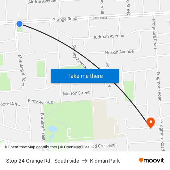 Stop 24 Grange Rd - South side to Kidman Park map