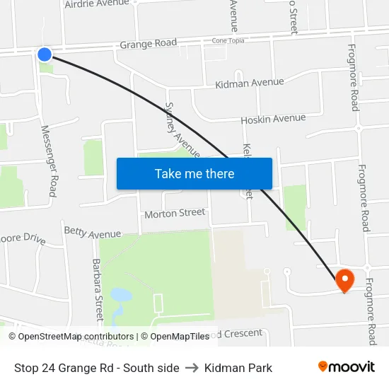 Stop 24 Grange Rd - South side to Kidman Park map