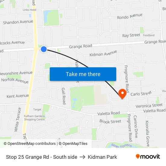 Stop 25 Grange Rd - South side to Kidman Park map