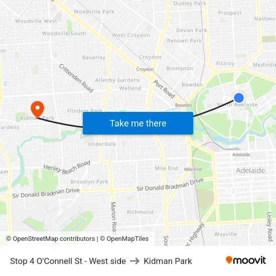 Stop 4 O'Connell St - West side to Kidman Park map
