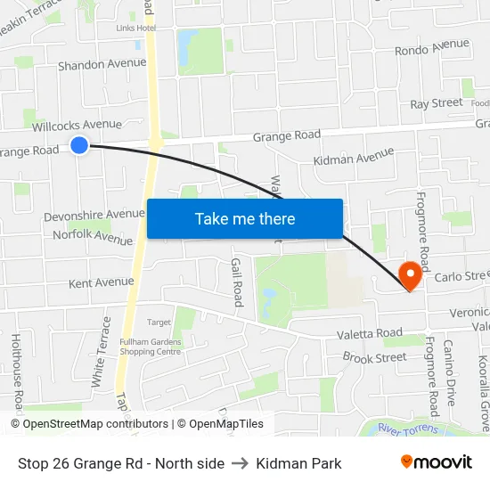 Stop 26 Grange Rd - North side to Kidman Park map