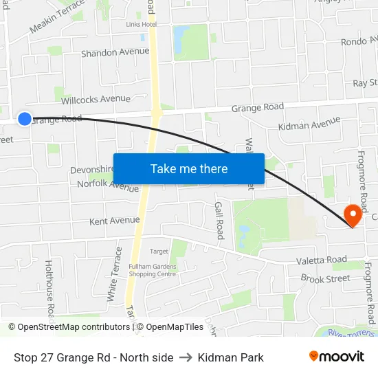 Stop 27 Grange Rd - North side to Kidman Park map