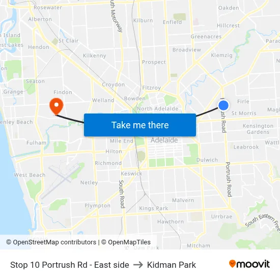 Stop 10 Portrush Rd - East side to Kidman Park map