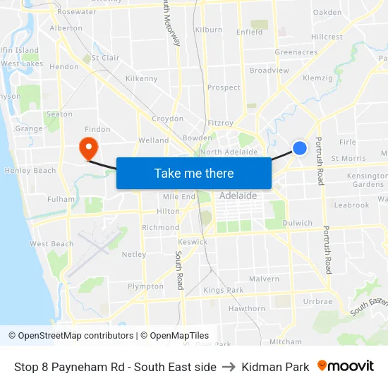 Stop 8 Payneham Rd - South East side to Kidman Park map