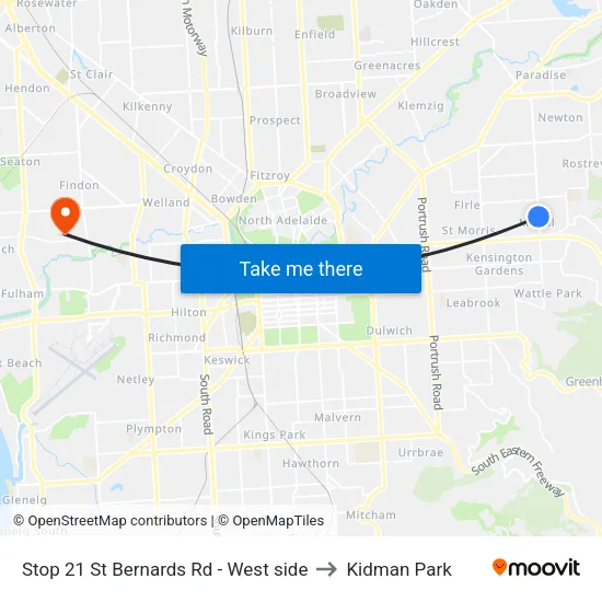 Stop 21 St Bernards Rd - West side to Kidman Park map