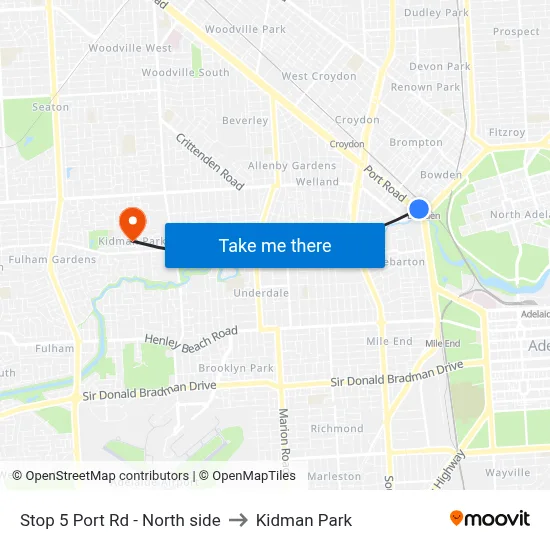 Stop 5 Port Rd - North side to Kidman Park map