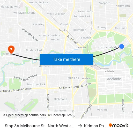 Stop 3A Melbourne St - North West side to Kidman Park map