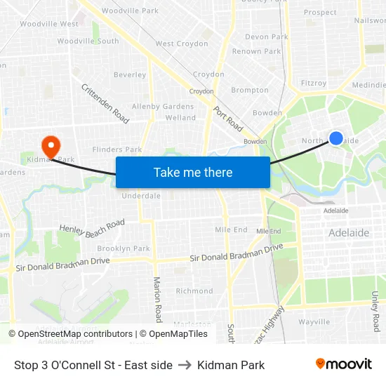 Stop 3 O'Connell St - East side to Kidman Park map