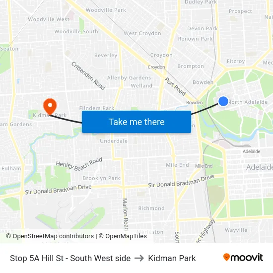 Stop 5A Hill St - South West side to Kidman Park map