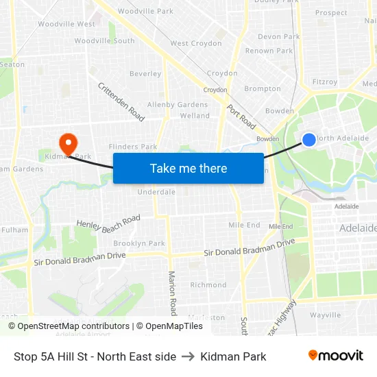 Stop 5A Hill St - North East side to Kidman Park map