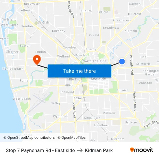 Stop 7 Payneham Rd - East side to Kidman Park map