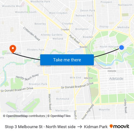 Stop 3 Melbourne St - North West side to Kidman Park map