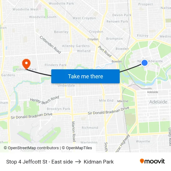 Stop 4 Jeffcott St - East side to Kidman Park map
