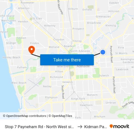Stop 7 Payneham Rd - North West side to Kidman Park map