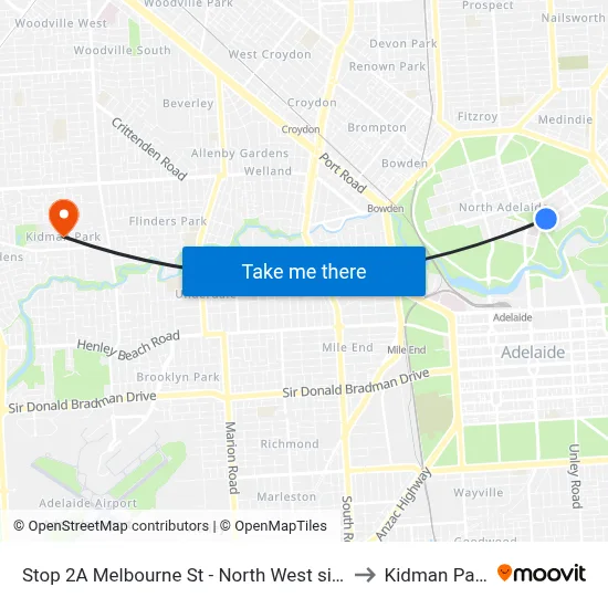Stop 2A Melbourne St - North West side to Kidman Park map