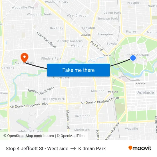 Stop 4 Jeffcott St - West side to Kidman Park map