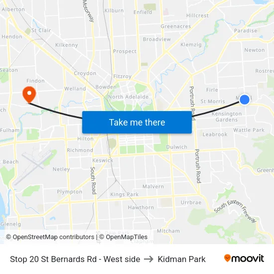 Stop 20 St Bernards Rd - West side to Kidman Park map