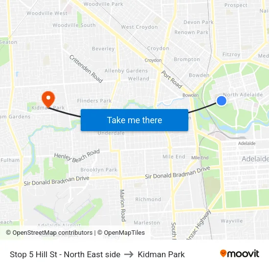 Stop 5 Hill St - North East side to Kidman Park map