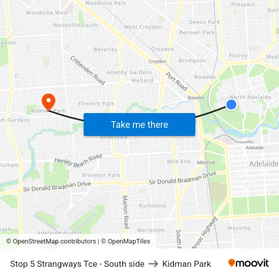 Stop 5 Strangways Tce - South side to Kidman Park map