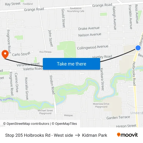 Stop 205 Holbrooks Rd - West side to Kidman Park map