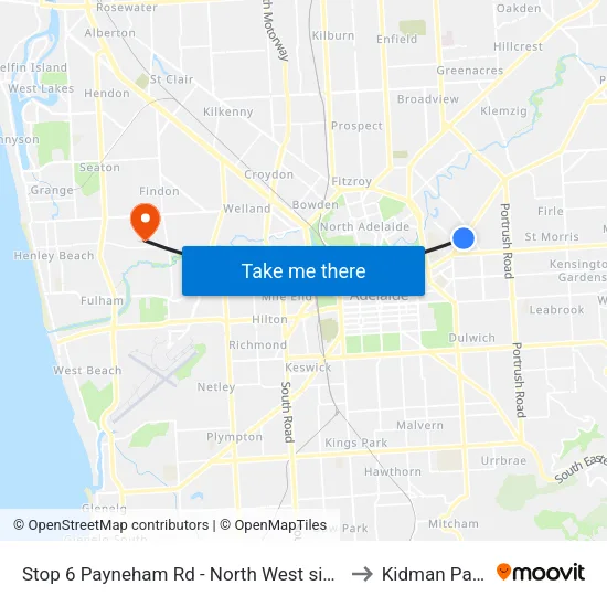 Stop 6 Payneham Rd - North West side to Kidman Park map