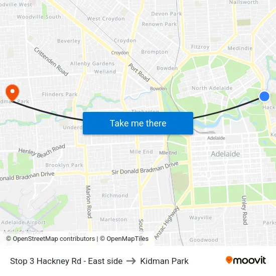 Stop 3 Hackney Rd - East side to Kidman Park map