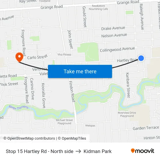 Stop 15 Hartley Rd - North side to Kidman Park map