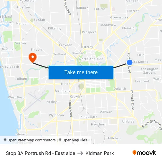 Stop 8A Portrush Rd - East side to Kidman Park map