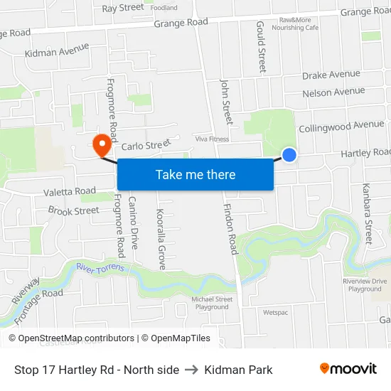 Stop 17 Hartley Rd - North side to Kidman Park map