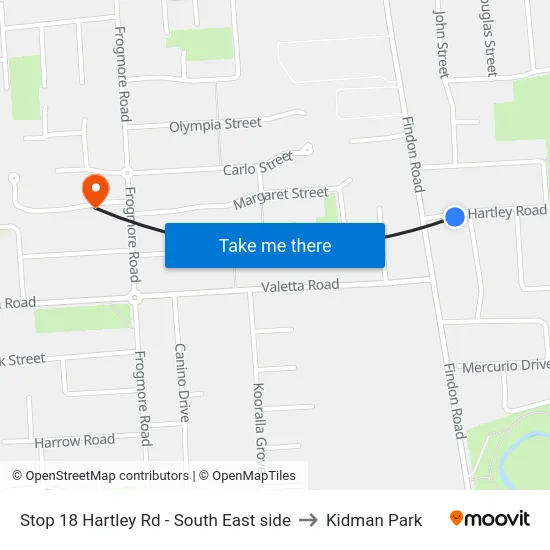Stop 18 Hartley Rd - South East side to Kidman Park map