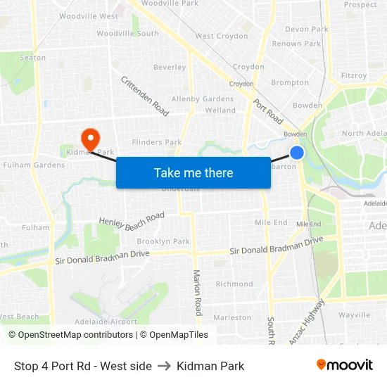 Stop 4 Port Rd - West side to Kidman Park map