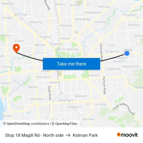 Stop 18 Magill Rd - North side to Kidman Park map
