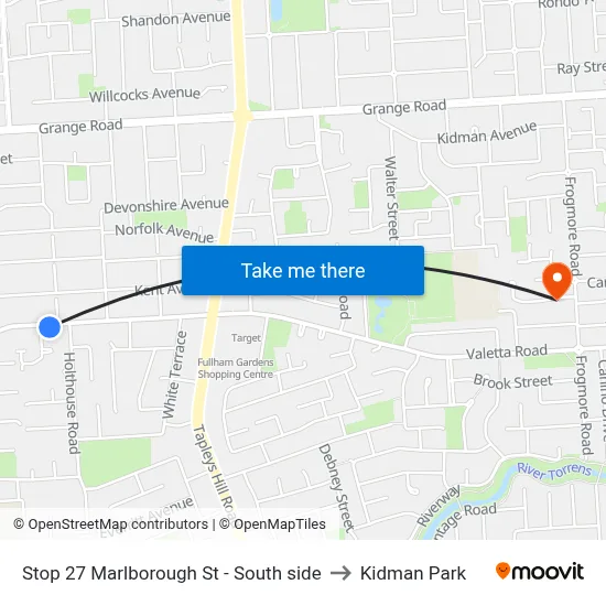 Stop 27 Marlborough St - South side to Kidman Park map