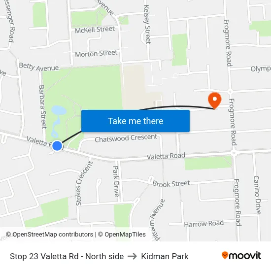 Stop 23 Valetta Rd - North side to Kidman Park map