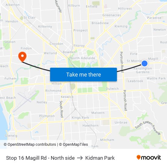 Stop 16 Magill Rd - North side to Kidman Park map